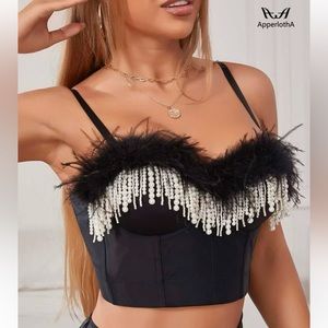 Fancy vintage holiday black  Detail Pearl Beaded Corset